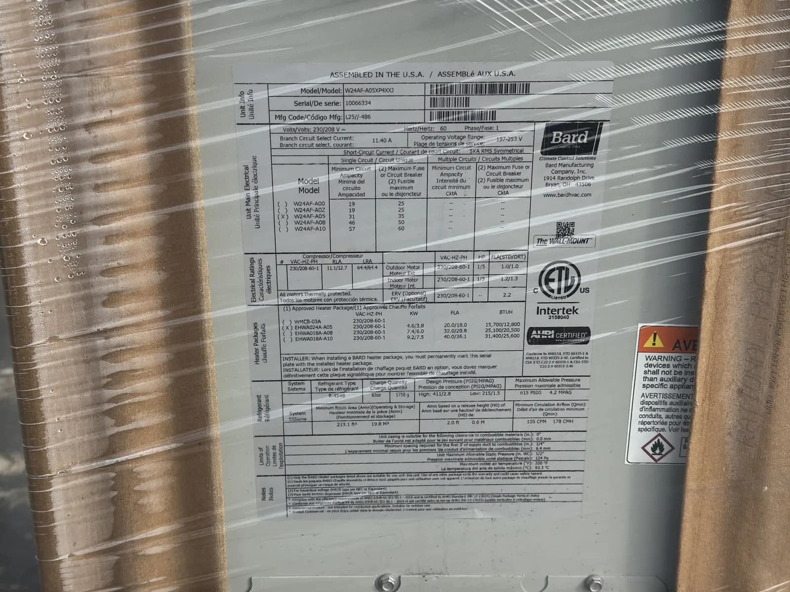 Bard The Wall-Mount W24AF-A05 2.0 Ton Air Conditioner (Unused), photo 8 of 14