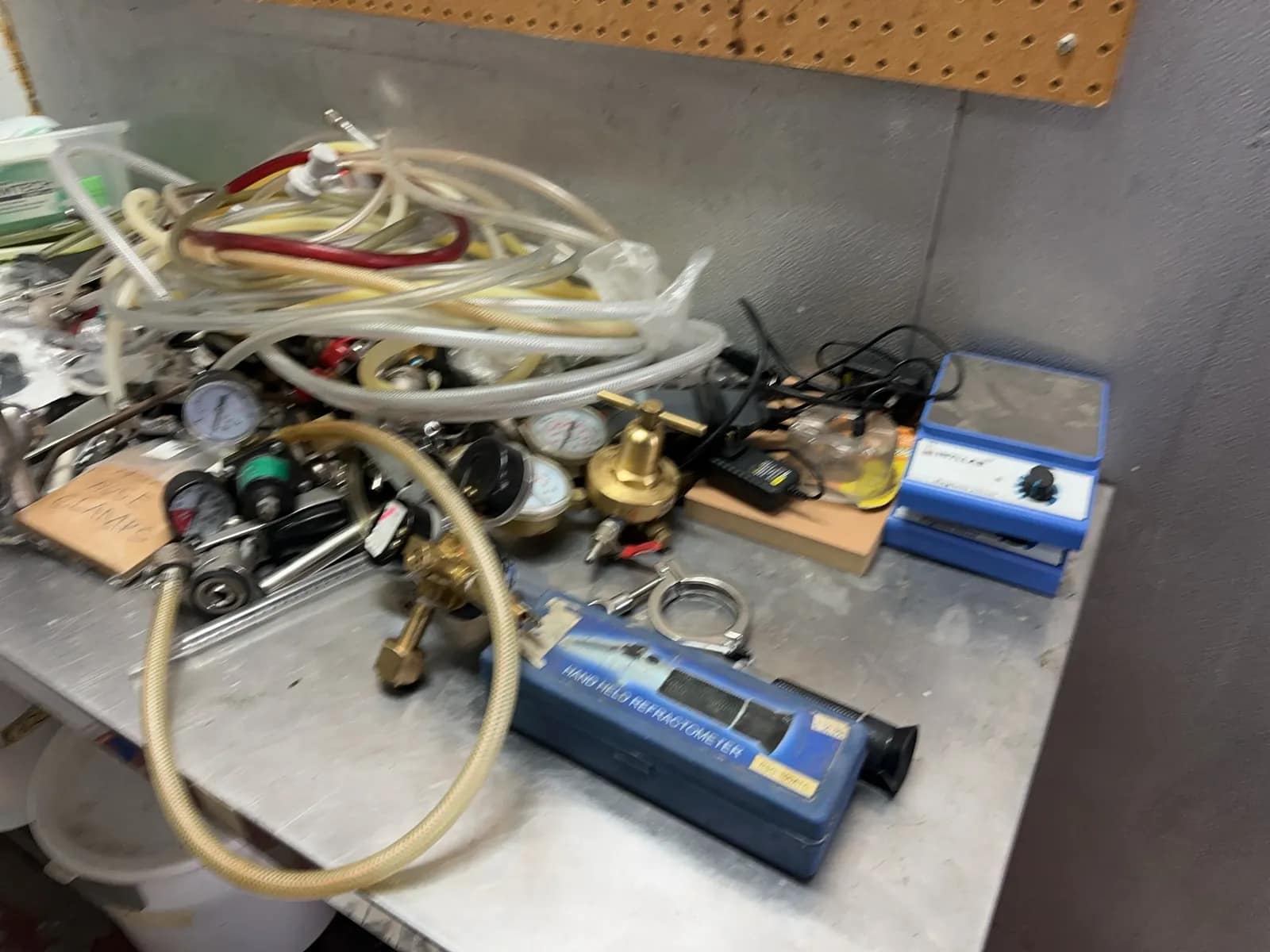 Stainless Steel Prep Table With Contents: Gauges, Clamps, Magnetic Stirrers, And More, photo 3 of 12