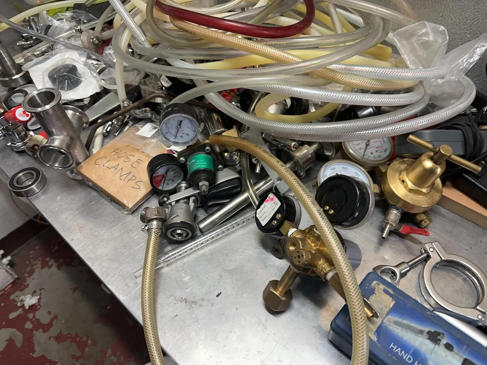Stainless Steel Prep Table With Contents: Gauges, Clamps, Magnetic Stirrers, And More, photo 6 of 12