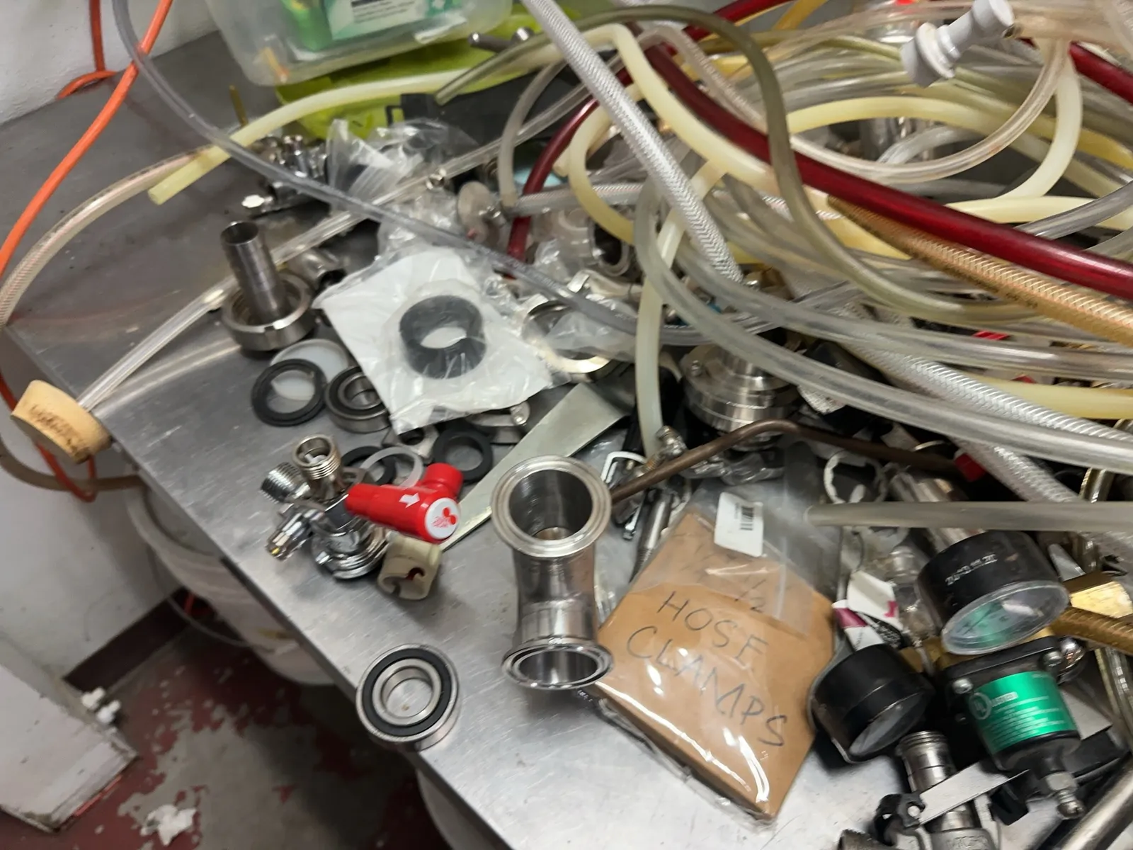 Stainless Steel Prep Table With Contents: Gauges, Clamps, Magnetic Stirrers, And More, photo 7 of 12