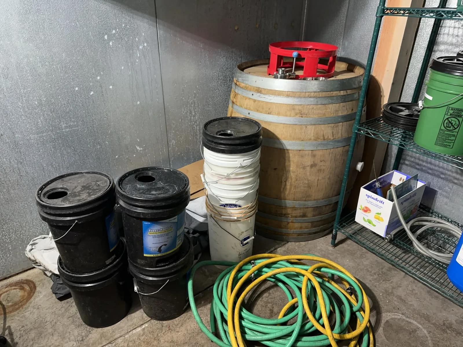 Contents Of Walk In: Buckets, Keg, Hoses, Wire Racks, Ingredients, And More, photo 3 of 11