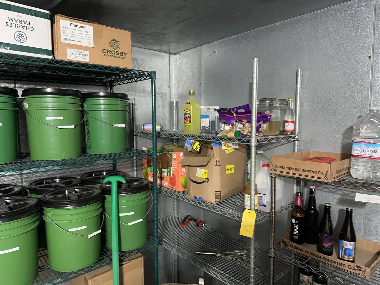 Contents Of Walk In: Buckets, Keg, Hoses, Wire Racks, Ingredients, And More, photo 9 of 11