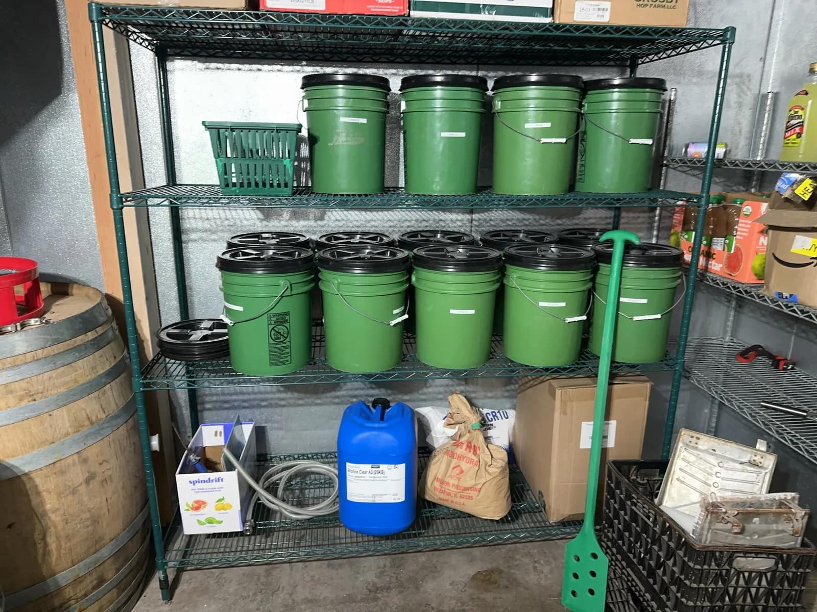 Contents Of Walk In: Buckets, Keg, Hoses, Wire Racks, Ingredients, And More, photo 5 of 11