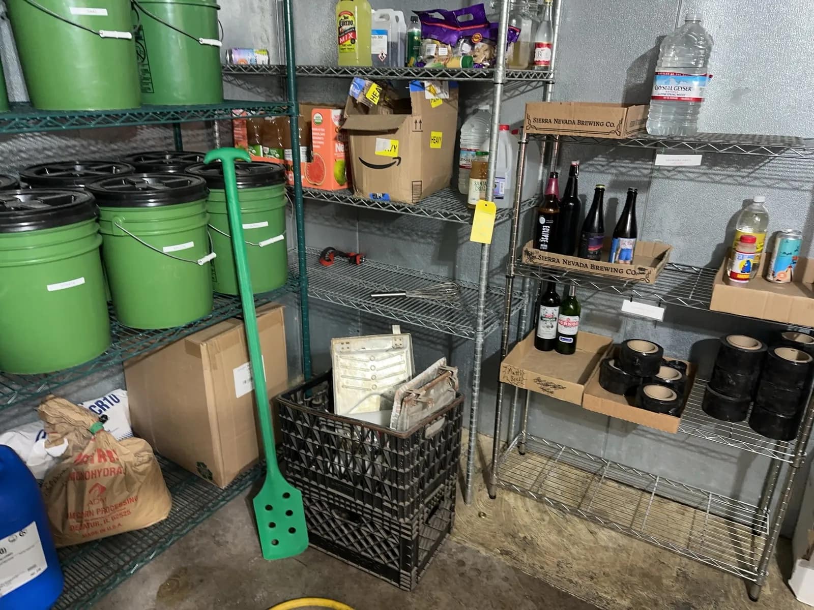 Contents Of Walk In: Buckets, Keg, Hoses, Wire Racks, Ingredients, And More, photo 8 of 11