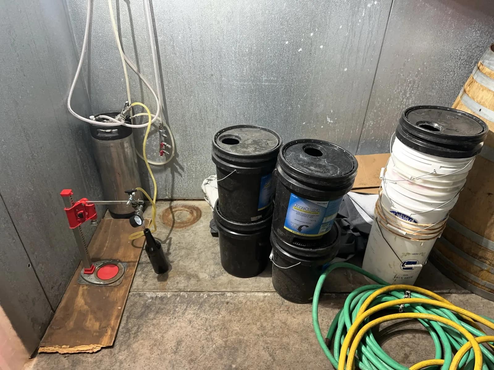 Contents Of Walk In: Buckets, Keg, Hoses, Wire Racks, Ingredients, And More, photo 2 of 11