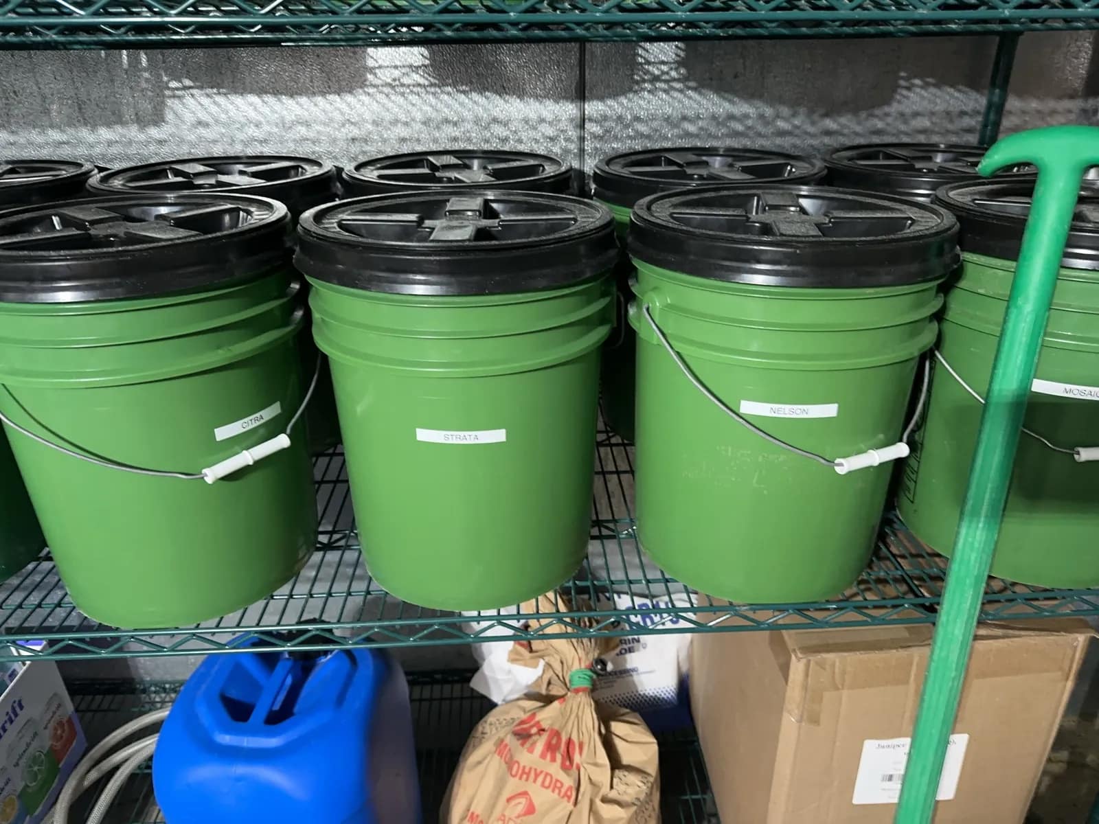 Contents Of Walk In: Buckets, Keg, Hoses, Wire Racks, Ingredients, And More, photo 10 of 11