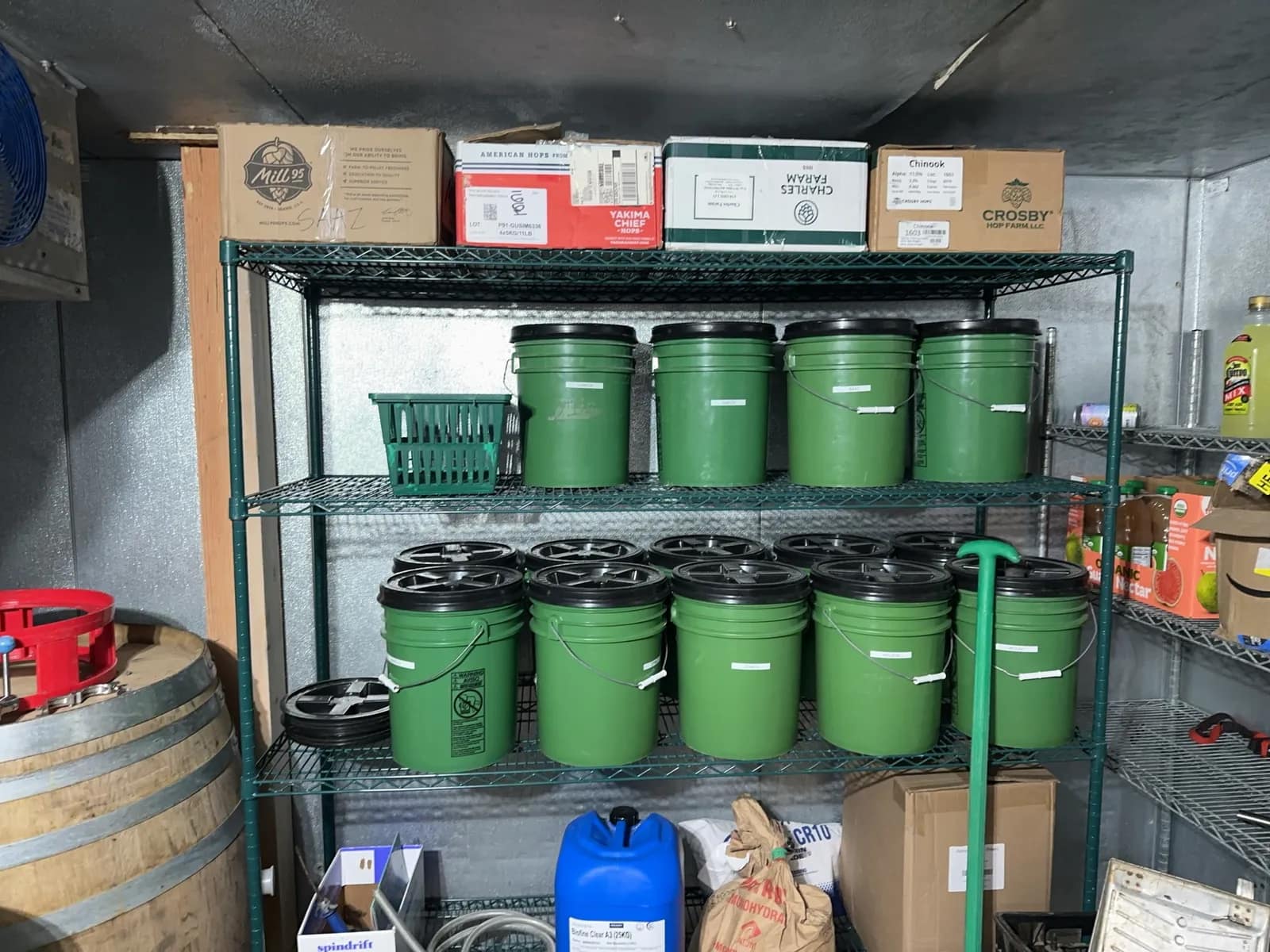 Contents Of Walk In: Buckets, Keg, Hoses, Wire Racks, Ingredients, And More, photo 6 of 11