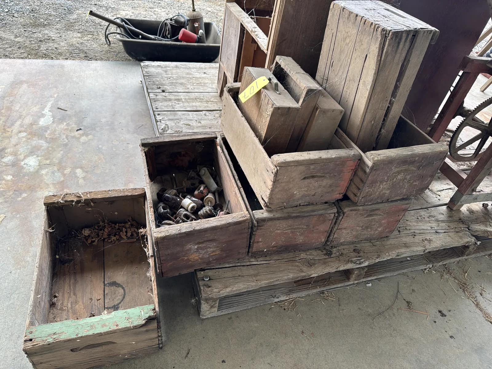 7-assorted-wood-crates-with-electroceramic-insulators-788e30