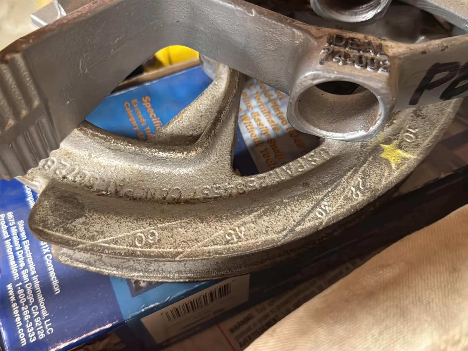 Contents Of Corner: Pipe Bender Heads, Gas Torch, C-Clamps, GreenLee 710 Metal Stud Punch, And Glove Bags, photo 9 of 11