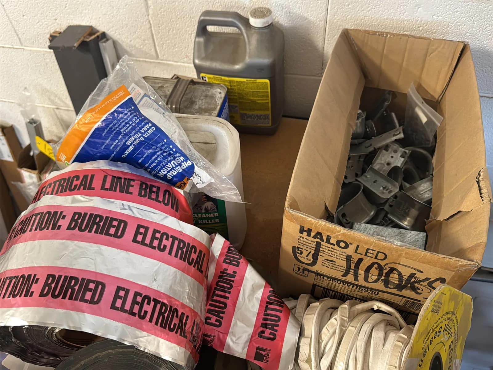 Contents Of (4) Top Shelves: Floor Resource Boxes, Strip Lighting Assorted Chemicals And More, photo 7 of 8