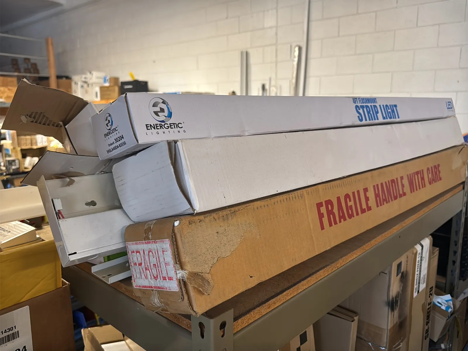Contents Of (4) Top Shelves: Floor Resource Boxes, Strip Lighting Assorted Chemicals And More, photo 3 of 8