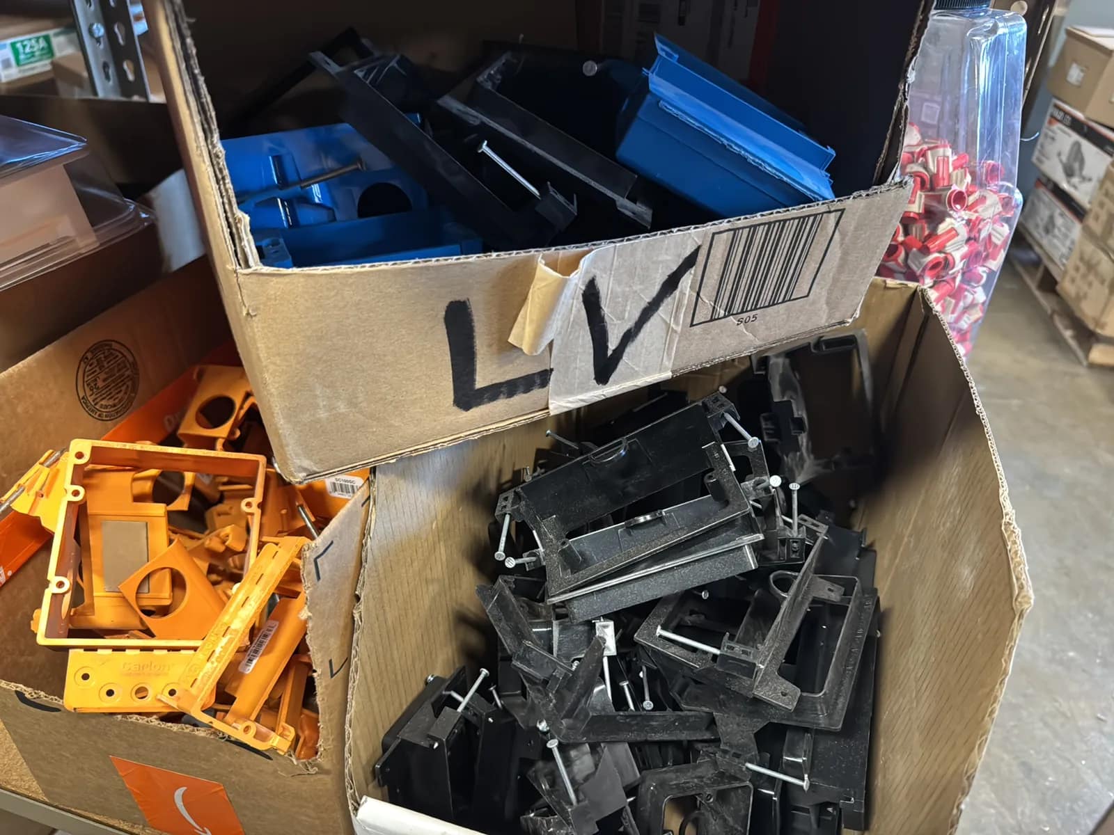 Contents Of (1) Shelf: Assorted Electrical Supply, Mounting Plates, Outlet Boxes And More, photo 4 of 6