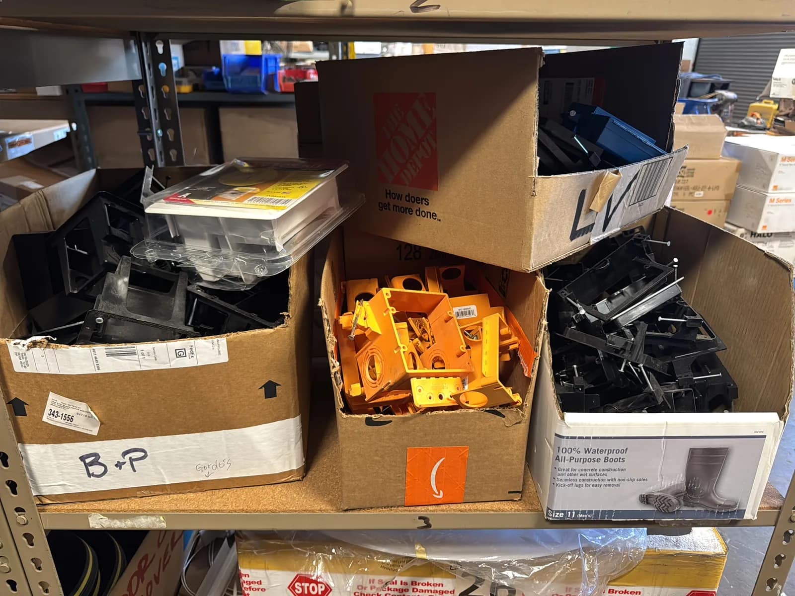 Contents Of (1) Shelf: Assorted Electrical Supply, Mounting Plates, Outlet Boxes And More, photo 1 of 6