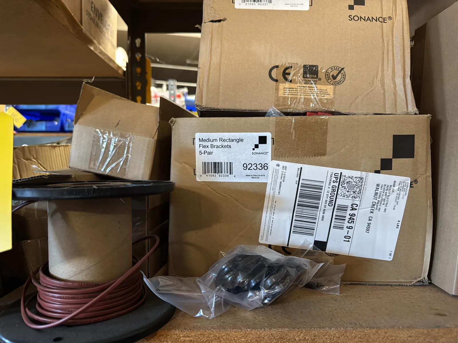 Contents Of (1) Shelf: Assorted Electrical Supply, Rectangle Flex Brackets, Shelving Supply And More, photo 5 of 8