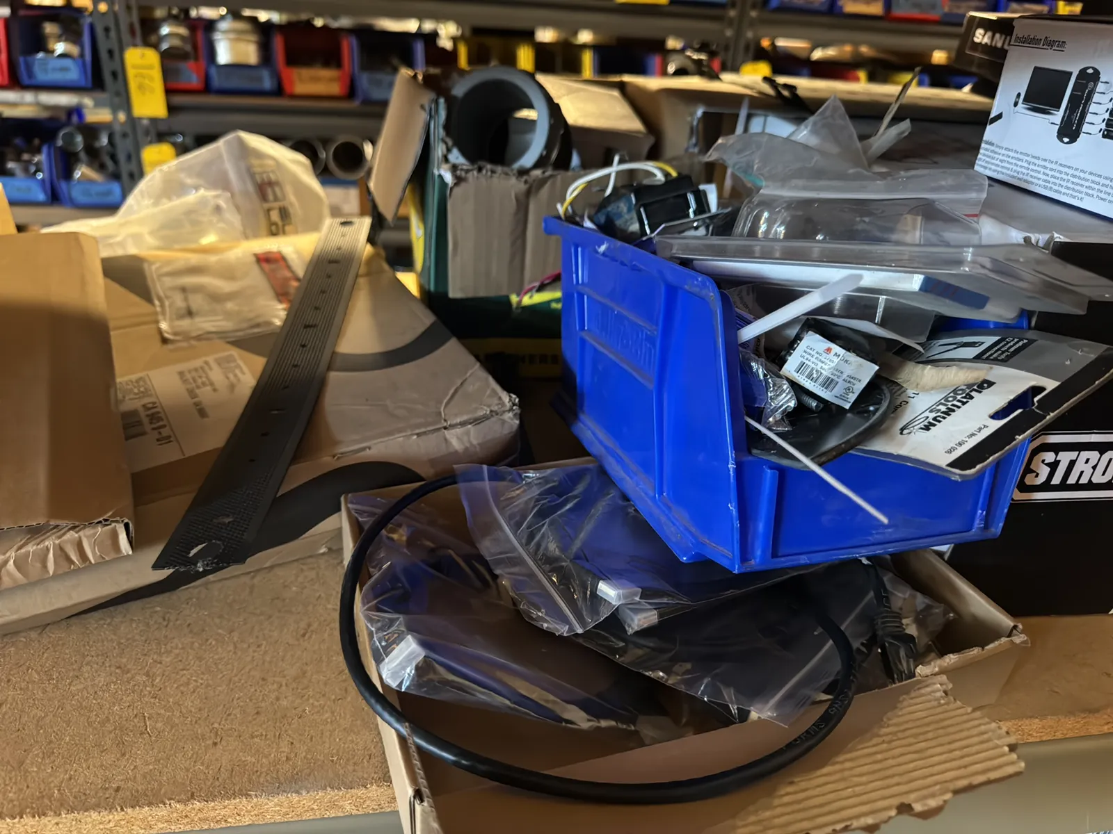 Contents Of (1) Shelf: Assorted Electrical Supply, 40”-80” Display Mount, And More, photo 3 of 7