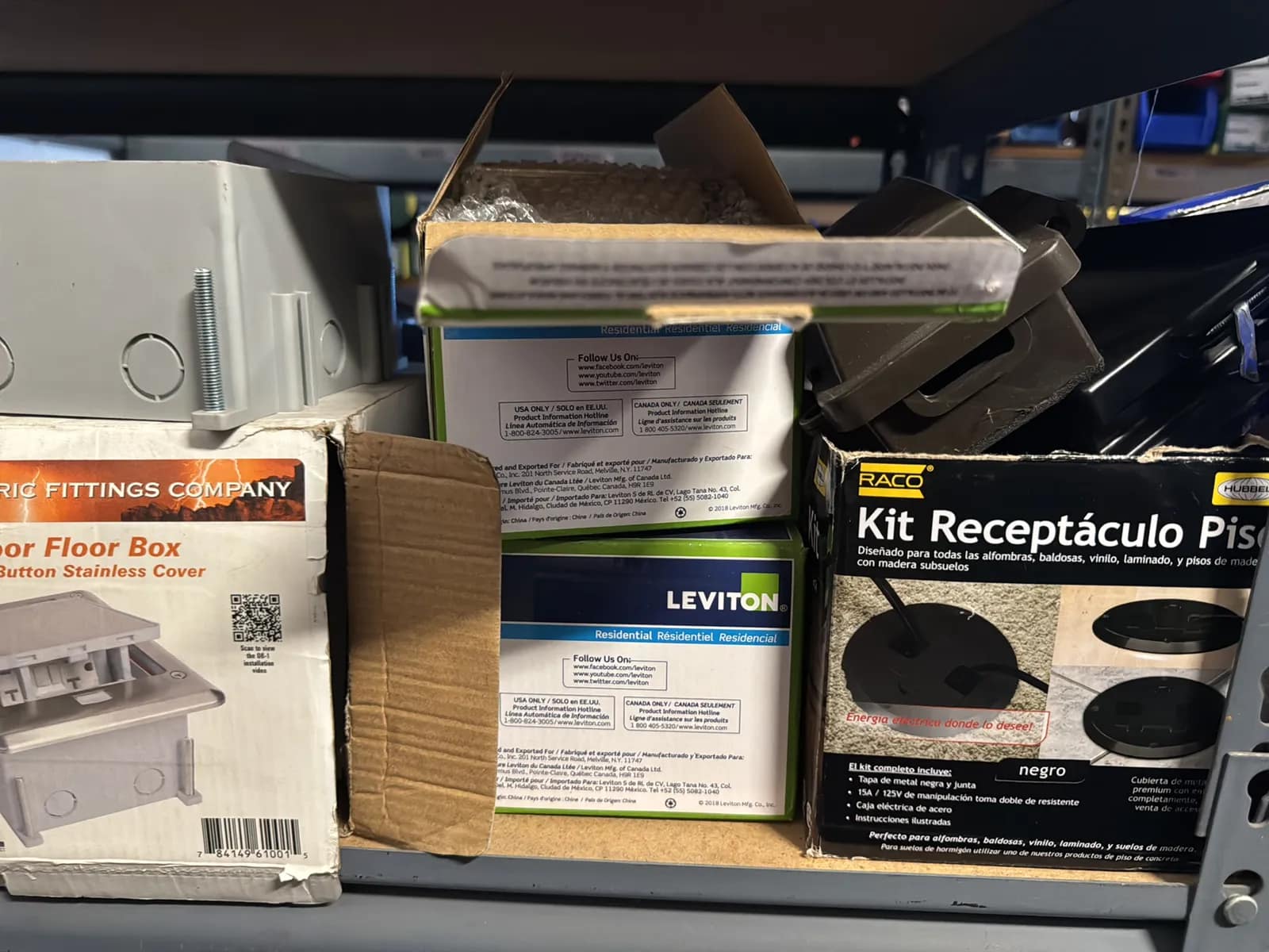Contents Of (1) Shelf: Assorted Electrical Supply, Allthread, Floor Mounted Boxes, Weatherproof Boxes And More, photo 1 of 8