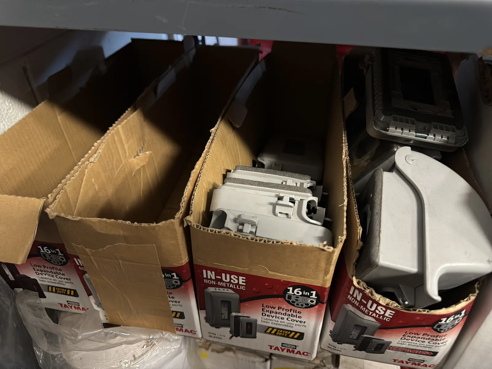 Contents Of (1) Shelf: Assorted Electrical Supply, Allthread, Floor Mounted Boxes, Weatherproof Boxes And More, photo 7 of 8