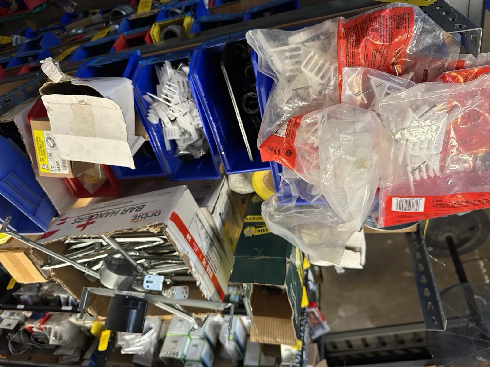Contents Of Top (4) Racks: Assorted Electrical Supply, Cable Management, Bar Hangers And More, photo 2 of 16