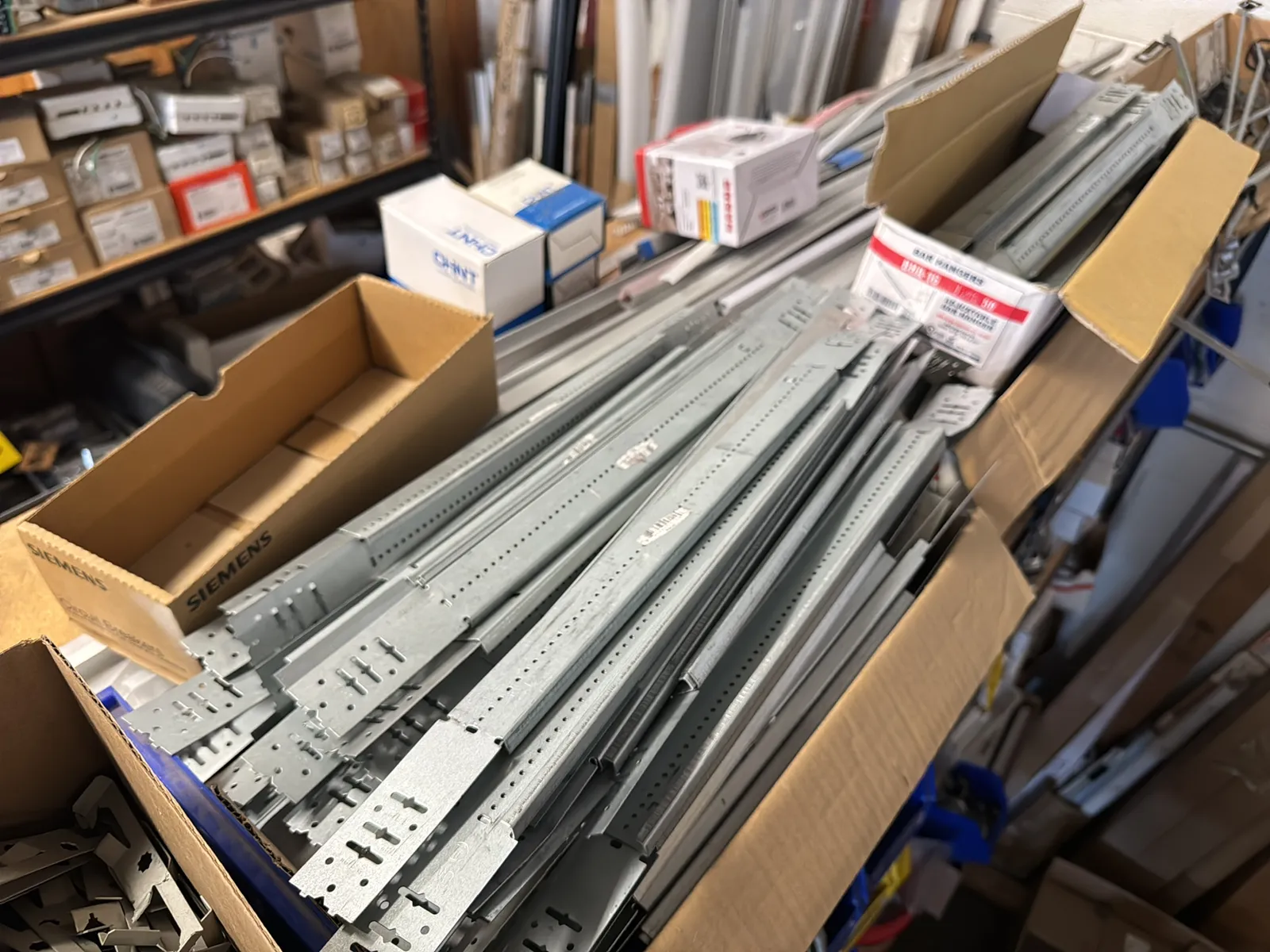 Contents Of Top (4) Racks: Assorted Electrical Supply, Cable Management, Bar Hangers And More, photo 9 of 16
