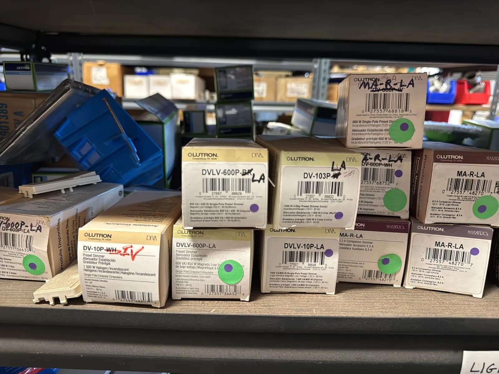 Contents Of (1) Shelf: Leviton Switches , Lutron Switches, Assorted Hardware And Mote, photo 9 of 11