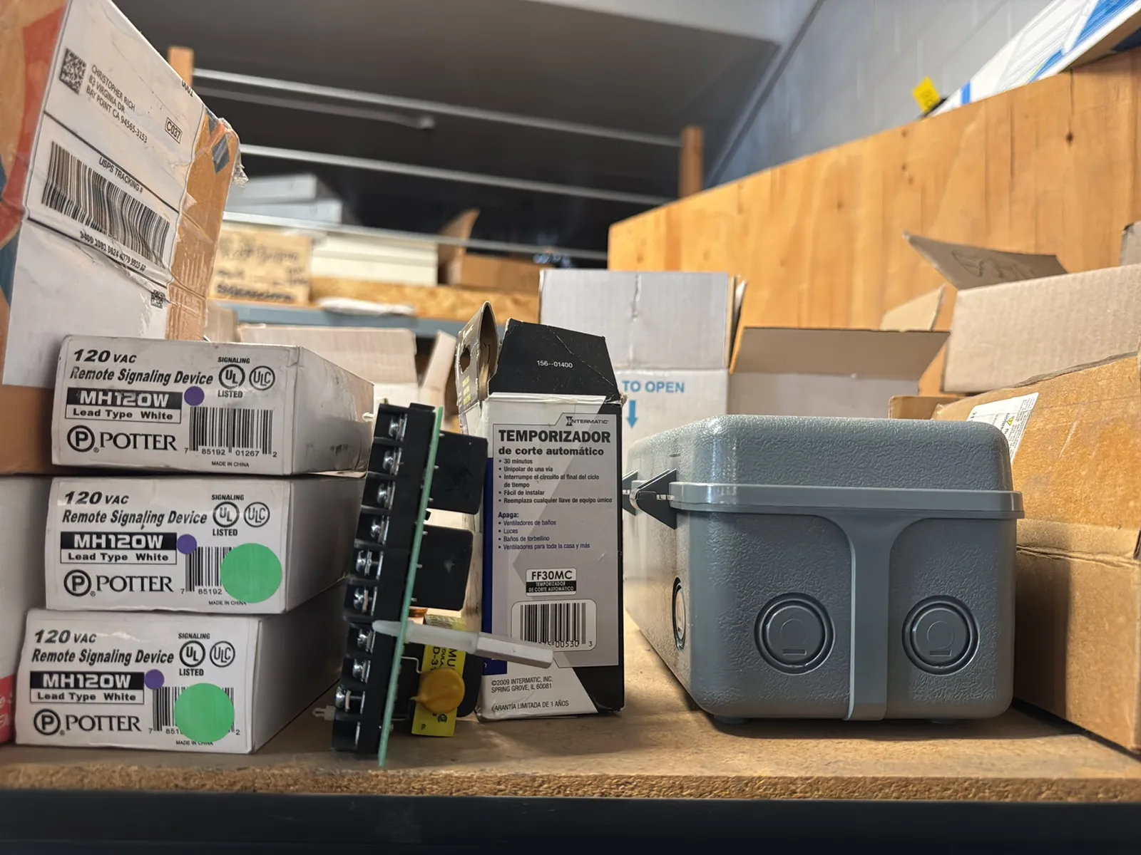 Contents Of (3) Top Shelves: Assorted Electrical Supply, Switches, Sensors, Meters And More, photo 9 of 18