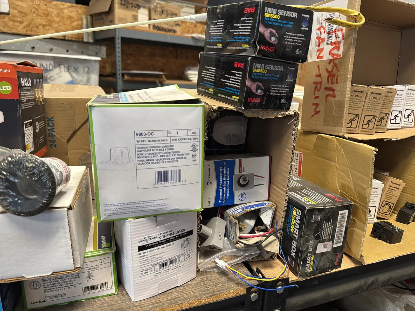 Contents Of (3) Top Shelves: Assorted Electrical Supply, Switches, Sensors, Meters And More, photo 4 of 18