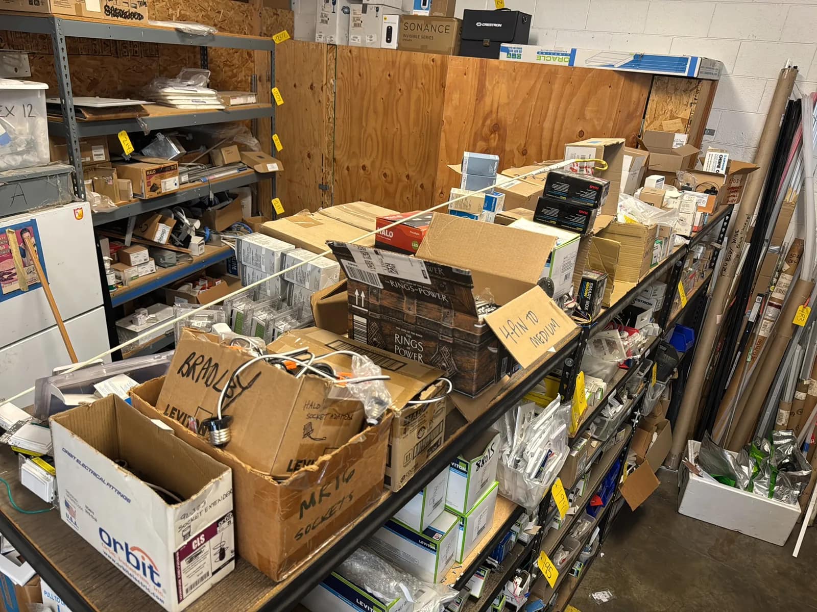 Contents Of (3) Top Shelves: Assorted Electrical Supply, Switches, Sensors, Meters And More, photo 1 of 18