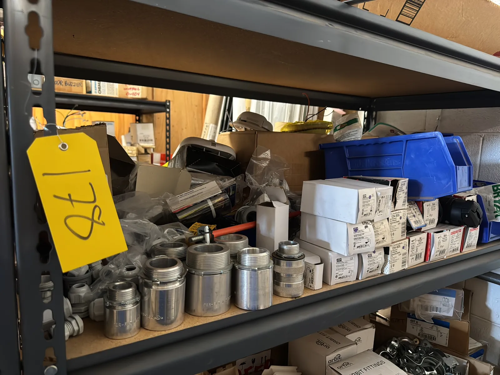 Contents Of (1) Shelf: Assorted Electrical Supply, High Voltage Hardware, Smoke Alarms And More, photo 1 of 13