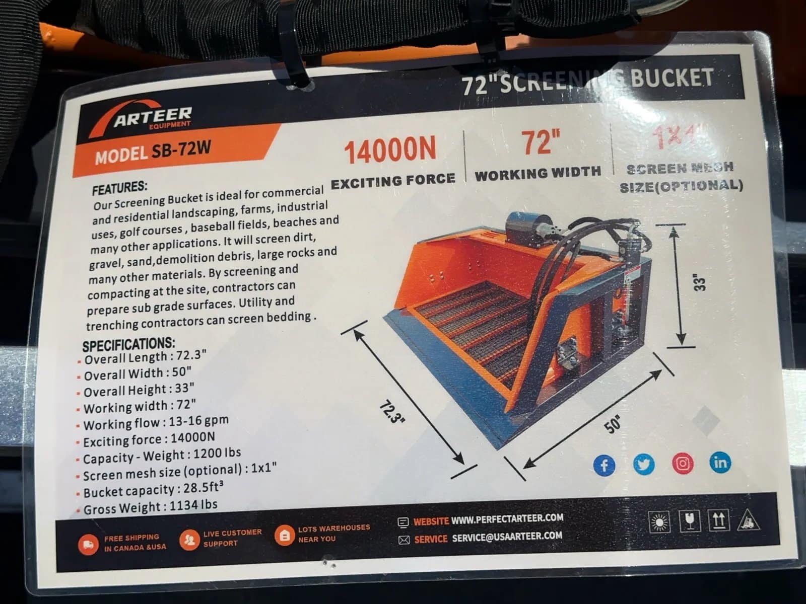 2026 Arteer SB-72W 72" Screening Bucket (Unused), photo 13 of 16