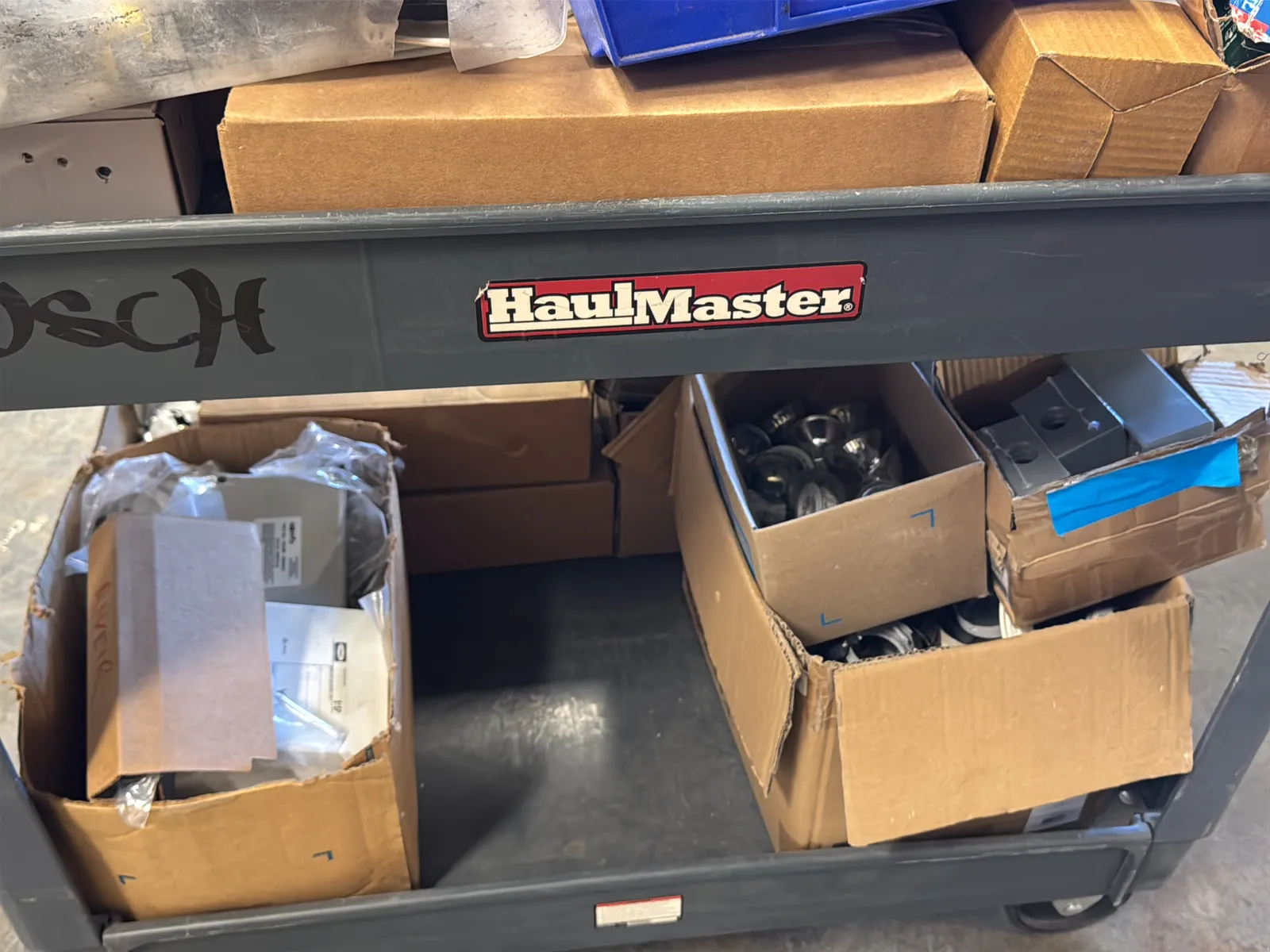 Haulmaster Rolling Cart And Contents: Electrical Supply, Breaker Switches, Light Fixture Boxes, And Cover Plates And Berger Tripod, photo 22 of 22