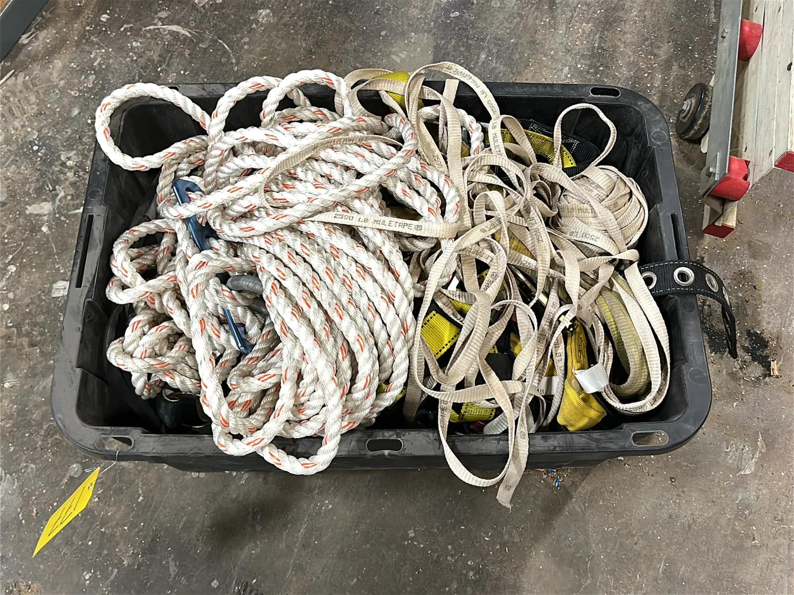 Tote Of Assorted Ropes And Safety Harness Equipment, photo 2 of 4