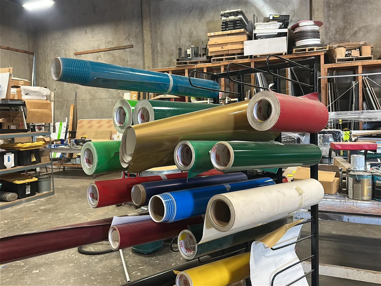 Material Rack With (23) Assorted Vinyl Rolls, photo 2 of 5