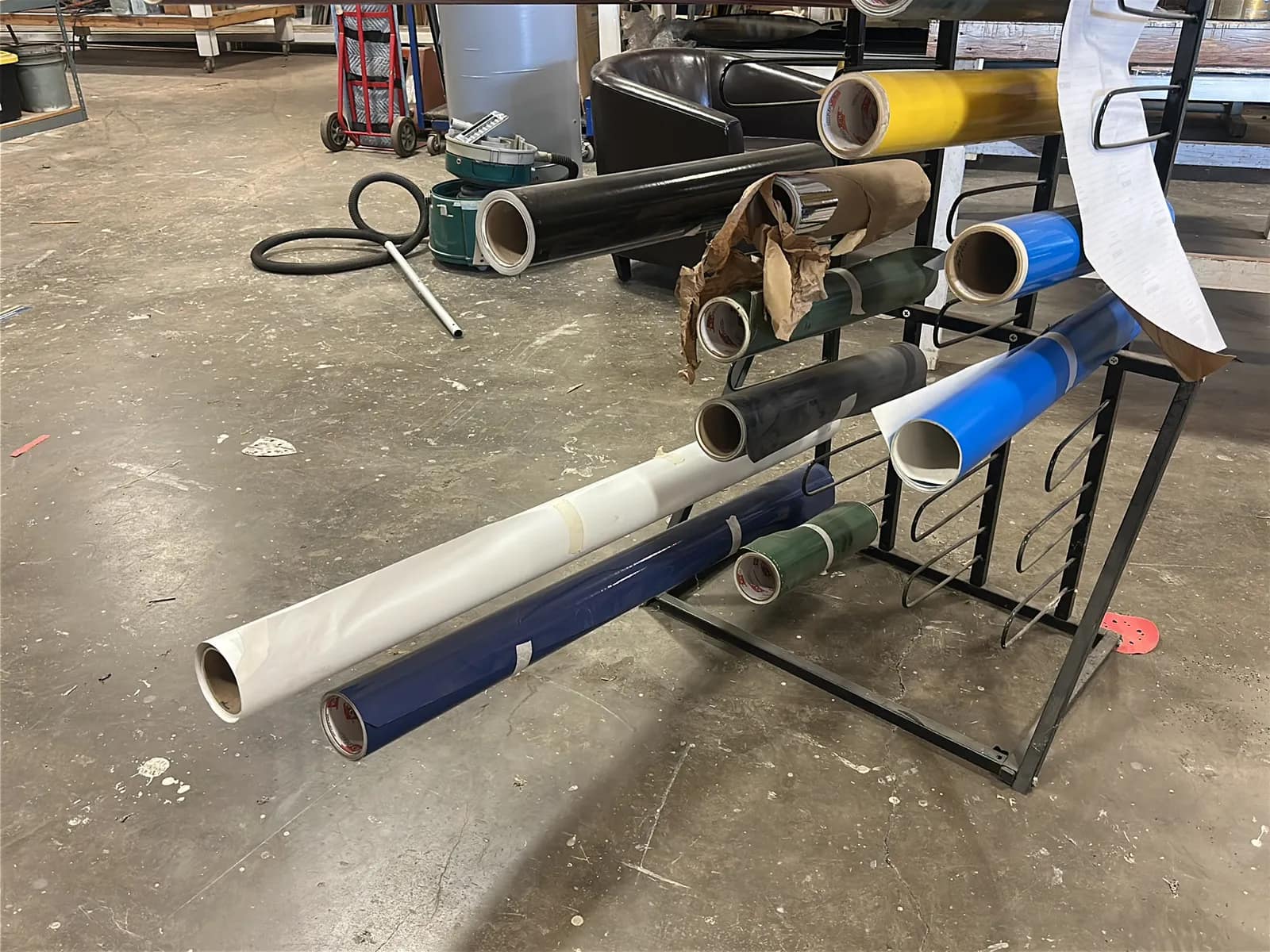 Material Rack With (23) Assorted Vinyl Rolls, photo 4 of 5