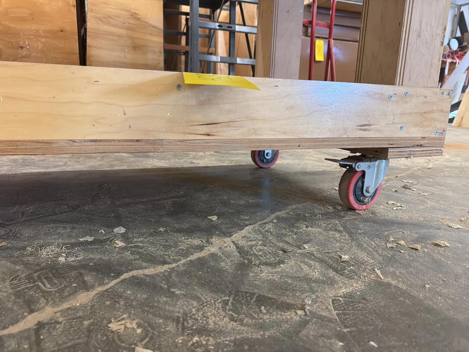 4’ Rolling Wooden Cart With Contents: 97” Wood Slab, photo 6 of 7