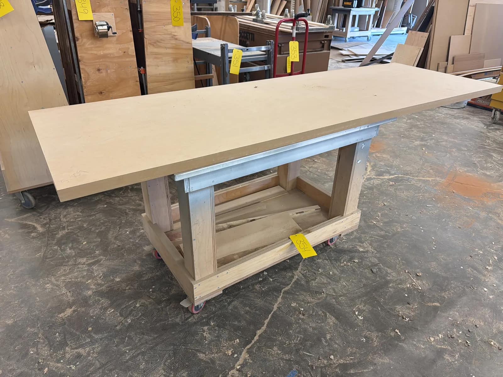 4’ Rolling Wooden Cart With Contents: 97” Wood Slab, photo 1 of 7