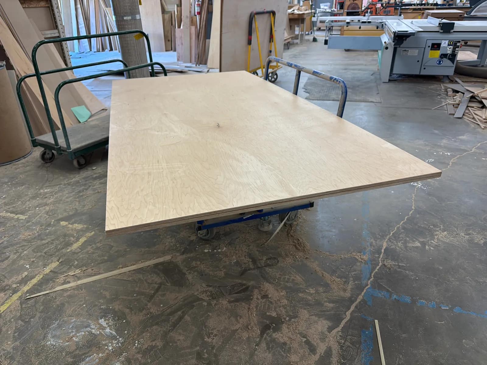 Tilting/Lifting Shop Cart And Contents: 4'x8’ Wood Sheets, photo 9 of 10