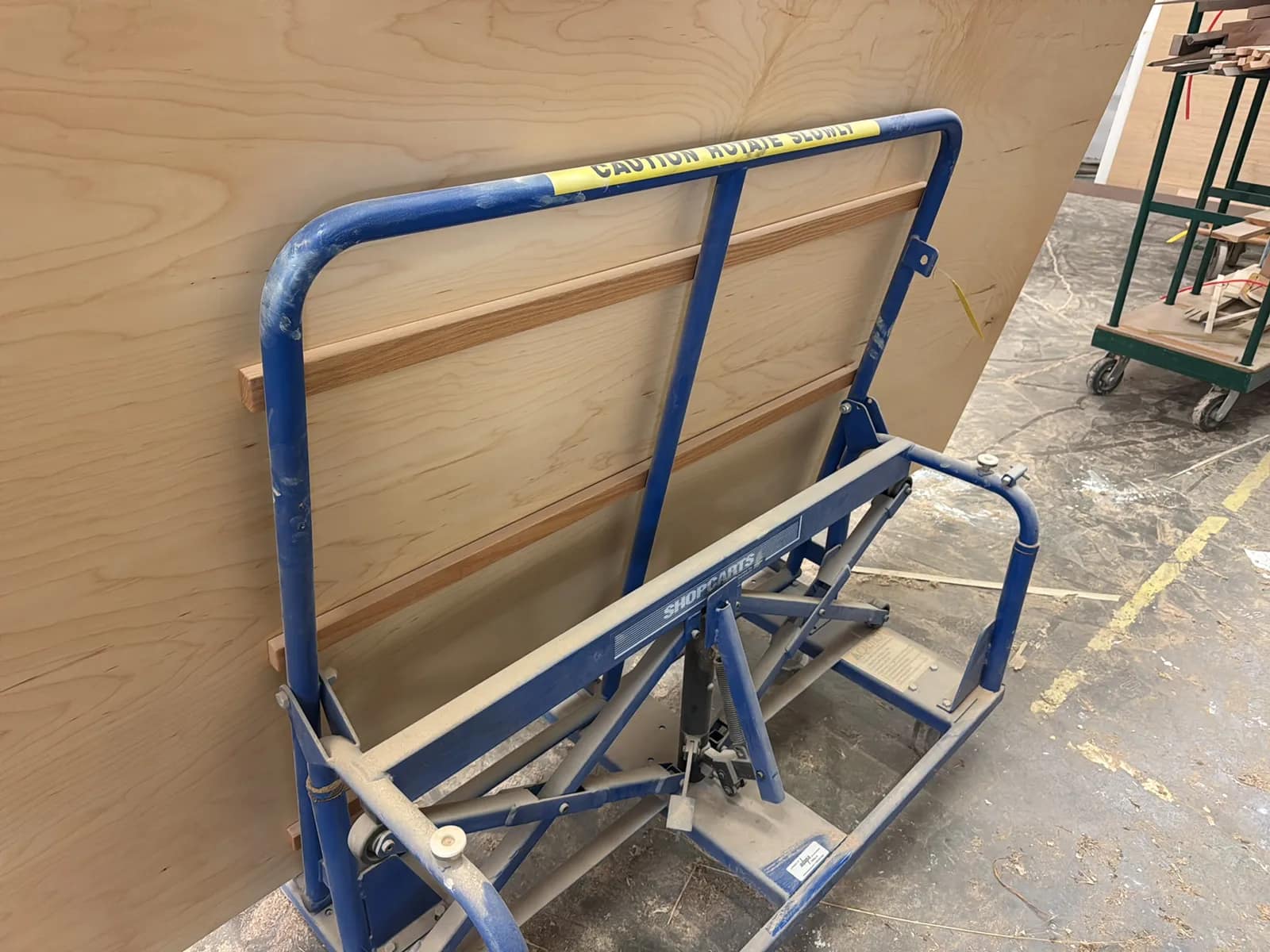 Tilting/Lifting Shop Cart And Contents: 4'x8’ Wood Sheets, photo 3 of 10