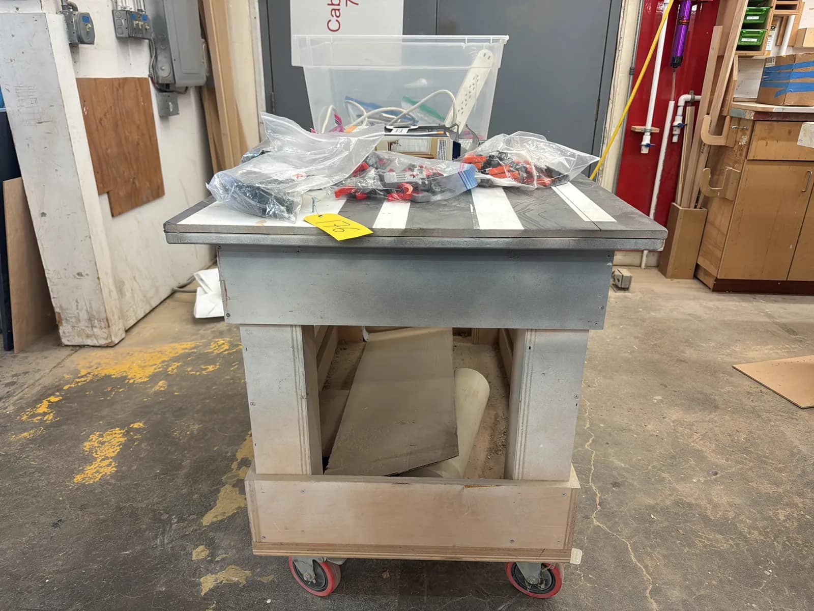 Rolling Wood Table With Contents: Assorted Cabinet Making Hardware, Tools And More, photo 3 of 11
