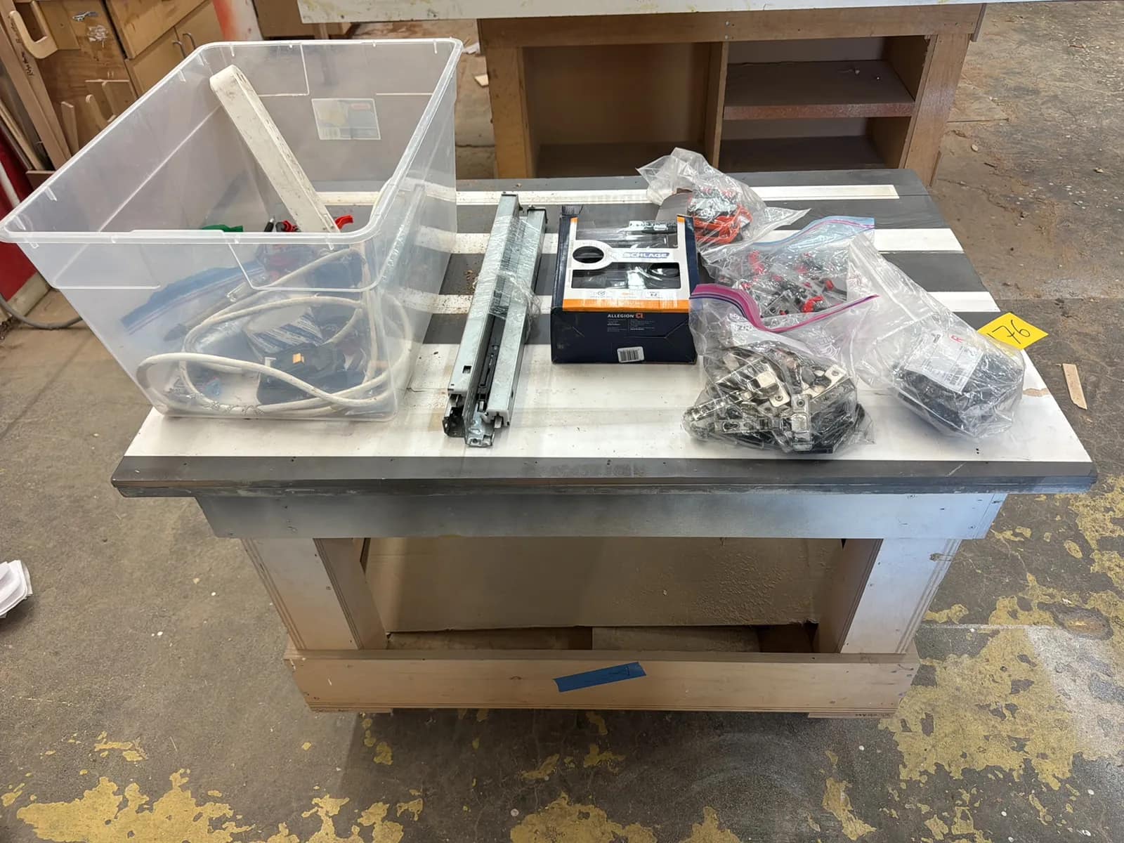 Rolling Wood Table With Contents: Assorted Cabinet Making Hardware, Tools And More, photo 1 of 11