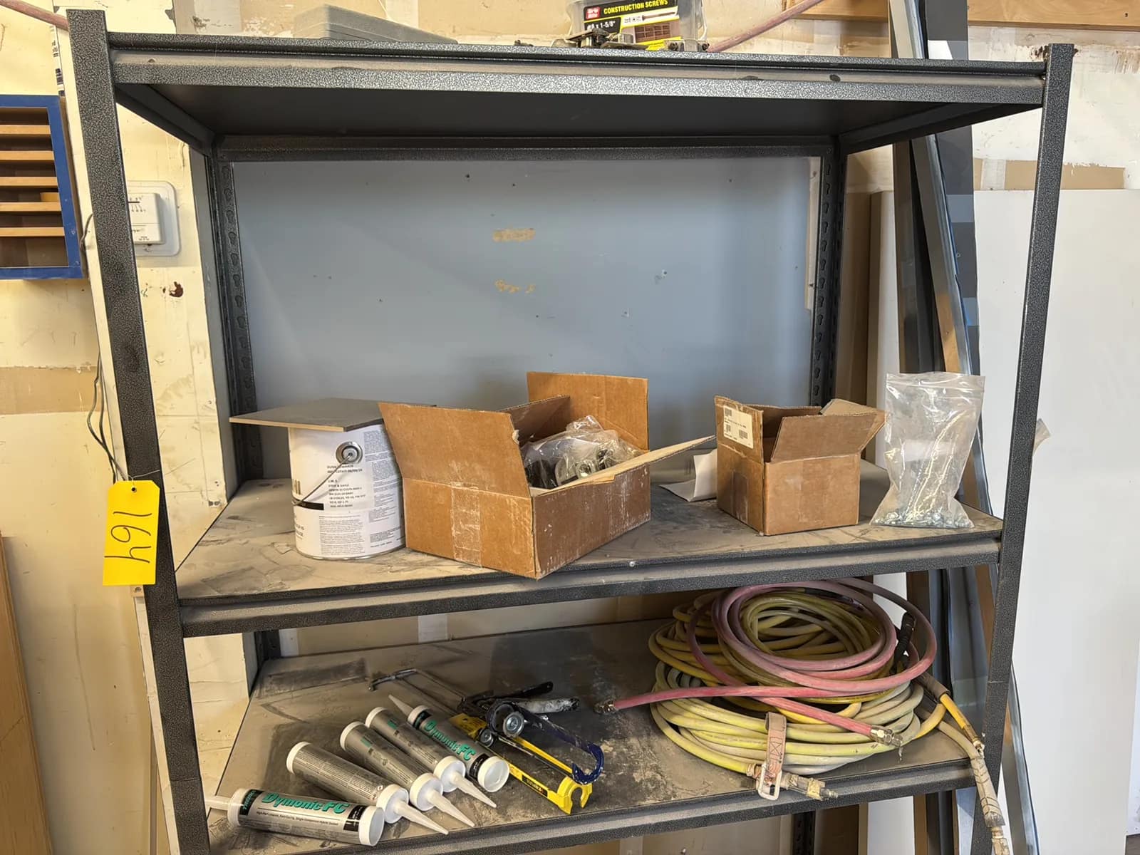 Adjustable Metal Shelving Unit With Contents: Dymonic FC, Air Hose, Hardware And More, photo 3 of 8
