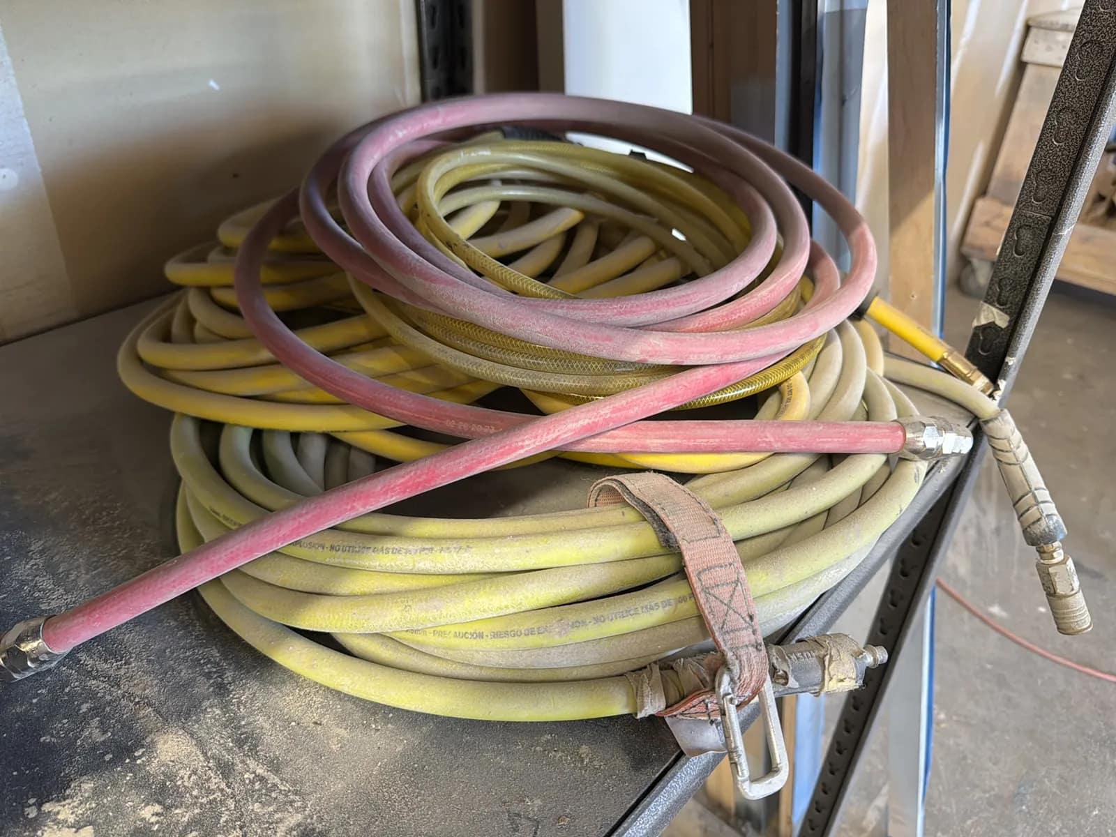 Adjustable Metal Shelving Unit With Contents: Dymonic FC, Air Hose, Hardware And More, photo 5 of 8