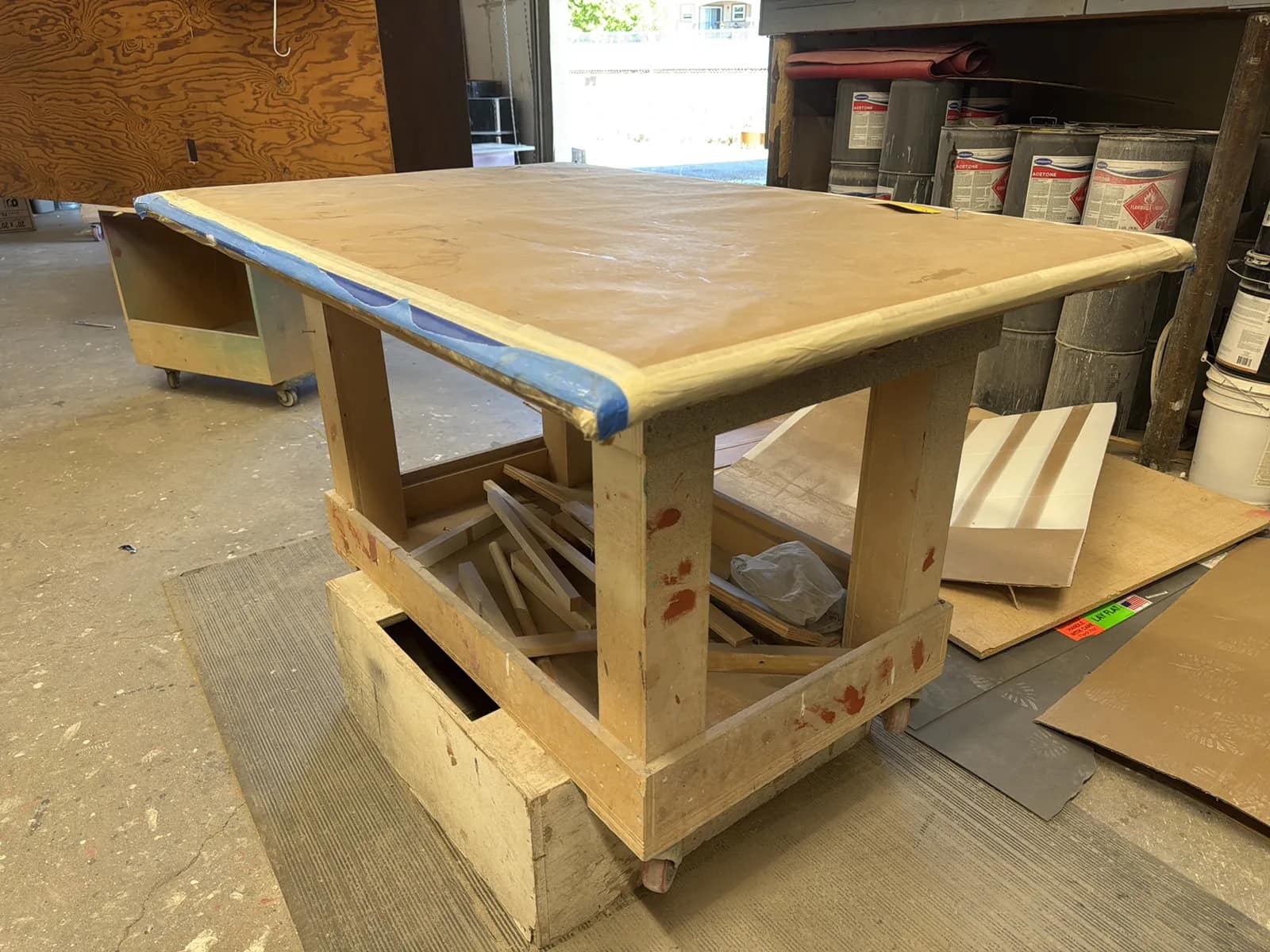 Custom Rolling Shop Table With Contents: Assorted Wood, photo 1 of 8