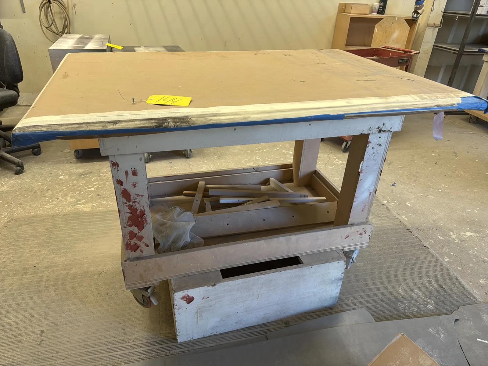 Custom Rolling Shop Table With Contents: Assorted Wood, photo 6 of 8