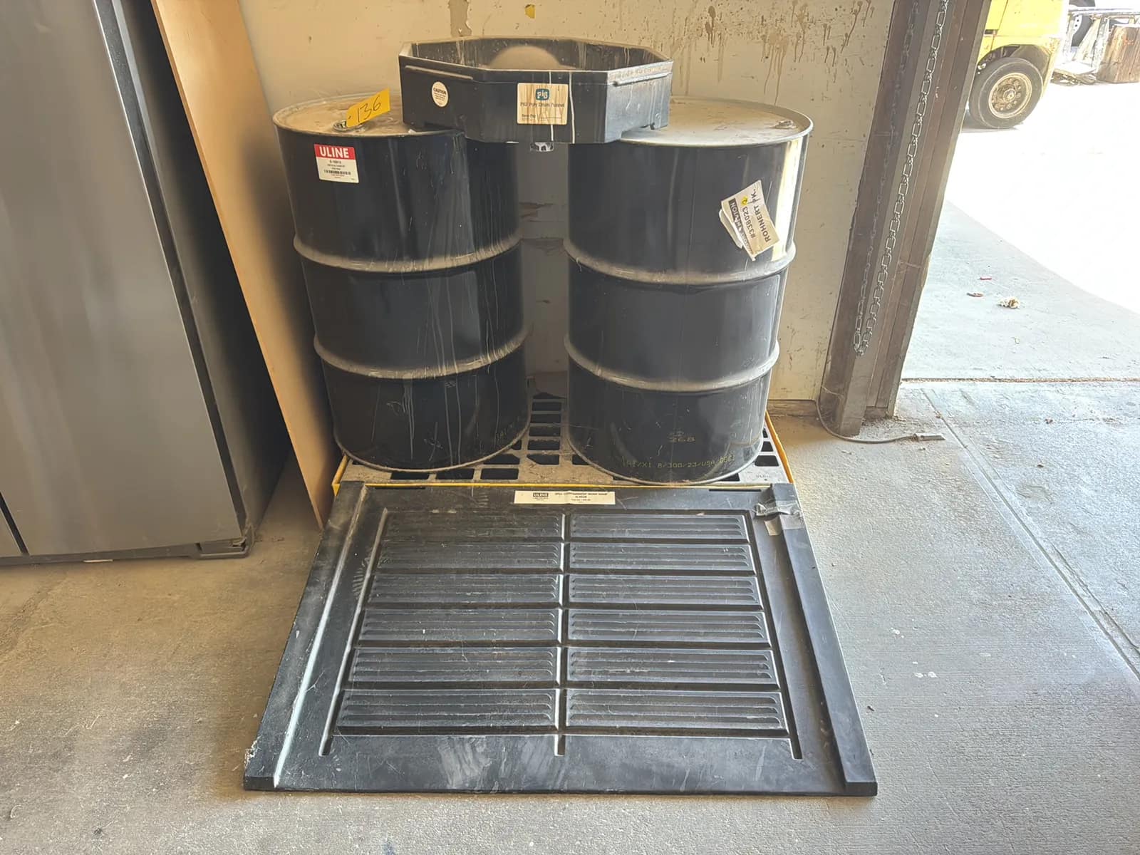 (2) 55 Gal Drums With Spill Platform, Work Ramp And Funnel, photo 1 of 9