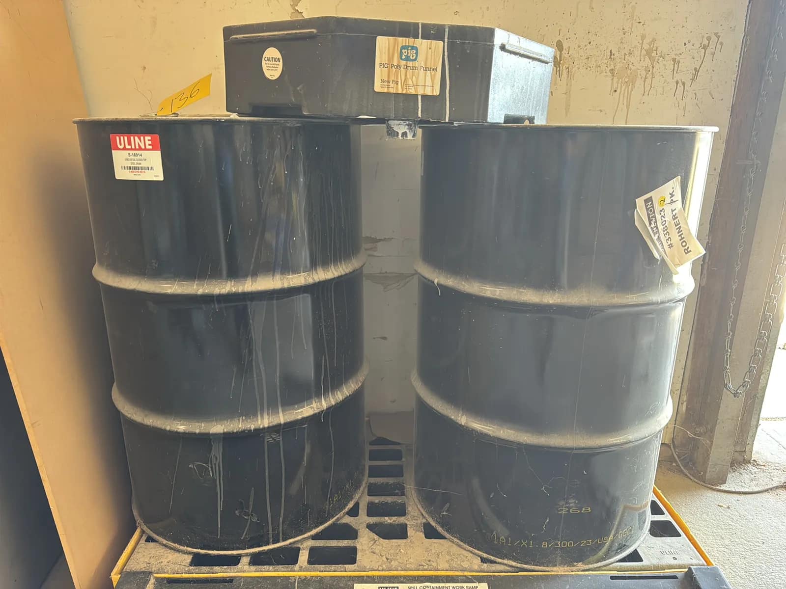 (2) 55 Gal Drums With Spill Platform, Work Ramp And Funnel, photo 2 of 9