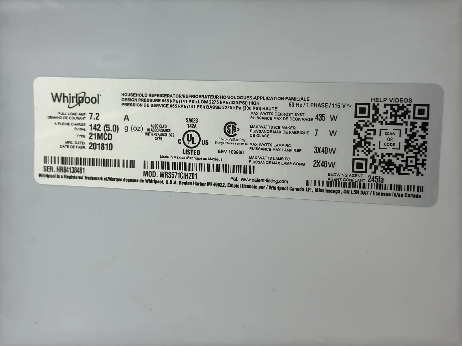Whirlpool Refrigerator WRS571CIHZ01, photo 7 of 9