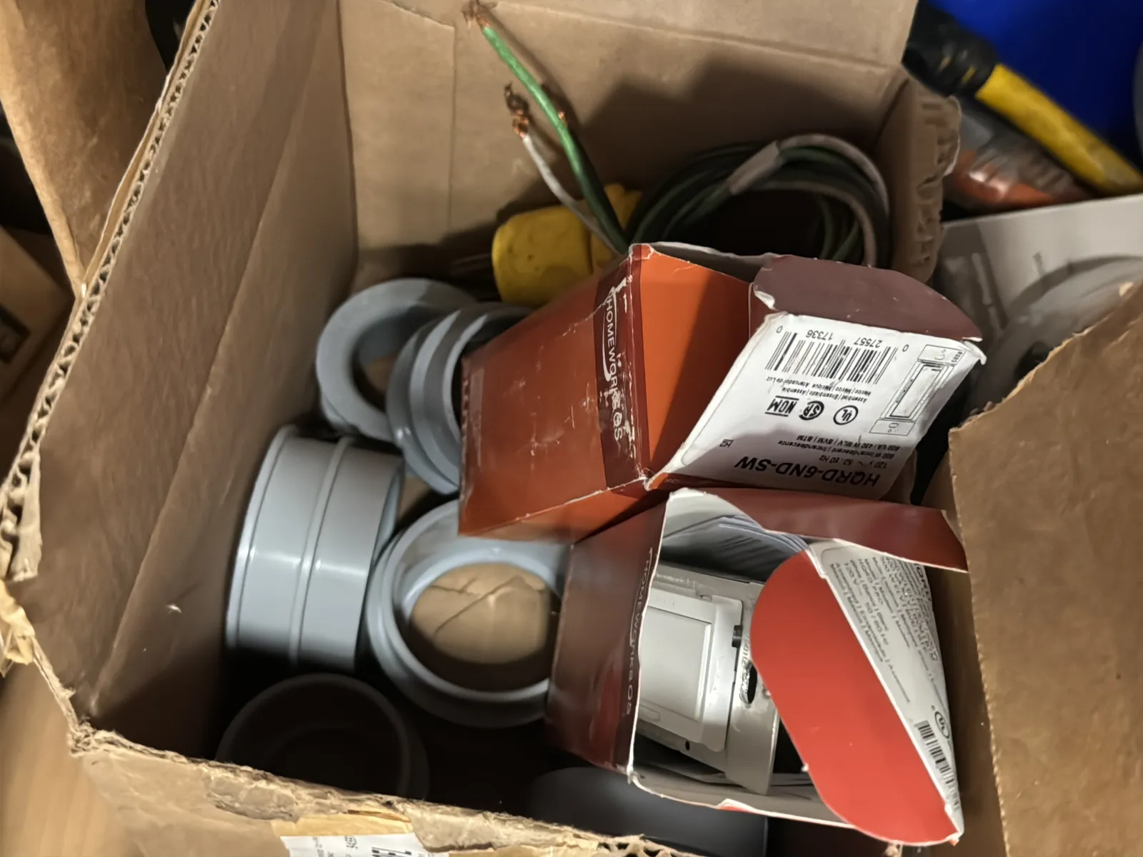 Contents Of (1) Shelf: Recessed Lighting Housing, RG6 Quad Cable, Assorted Electrical Supply And More, photo 13 of 14