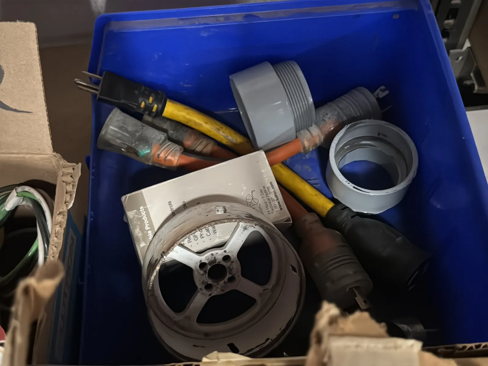 Contents Of (1) Shelf: Recessed Lighting Housing, RG6 Quad Cable, Assorted Electrical Supply And More, photo 14 of 14