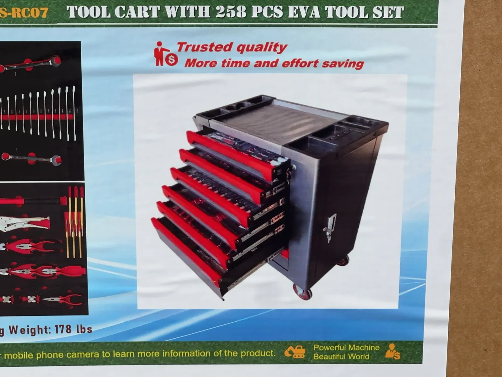 2026 Starvox JS-RC07 Tool Cart with 258pcs EVA Tool Set (Unused), photo 6 of 7
