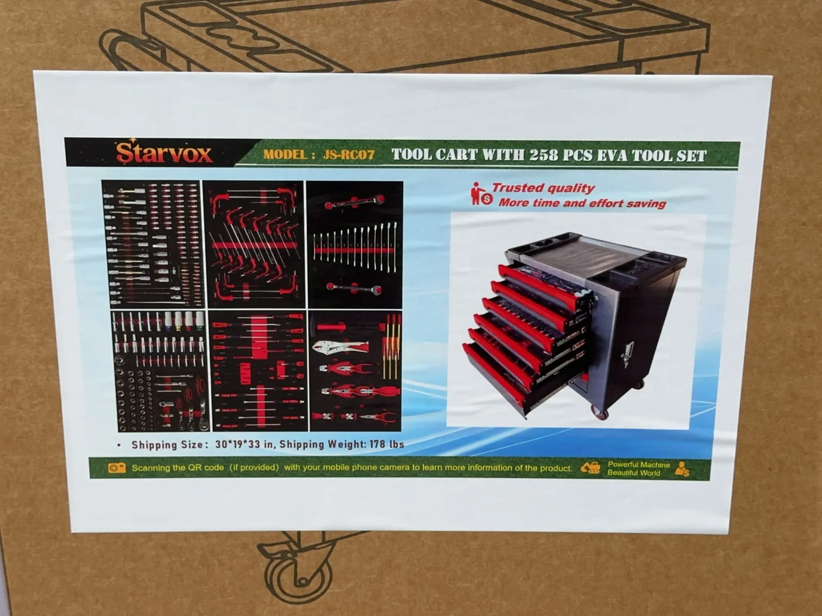 2026 Starvox JS-RC07 Tool Cart with 258pcs EVA Tool Set (Unused), photo 1 of 7
